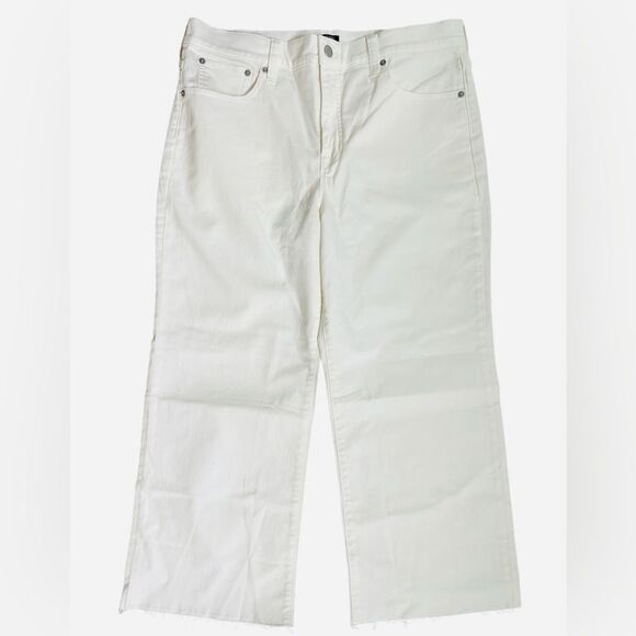 J. Crew Wide Leg Cropped Jeans Size 31 Petite White Stretch Raw Hem NWT - Picture 3 of 8